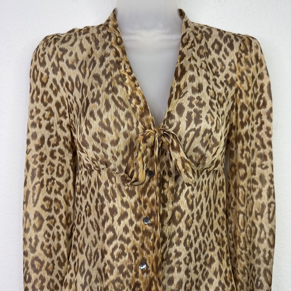 D&G Dolce Gabbana Leopard Silk Tie Blouse Womens IT38/XS Italy Luxury Maximalist - Picture 3 of 13